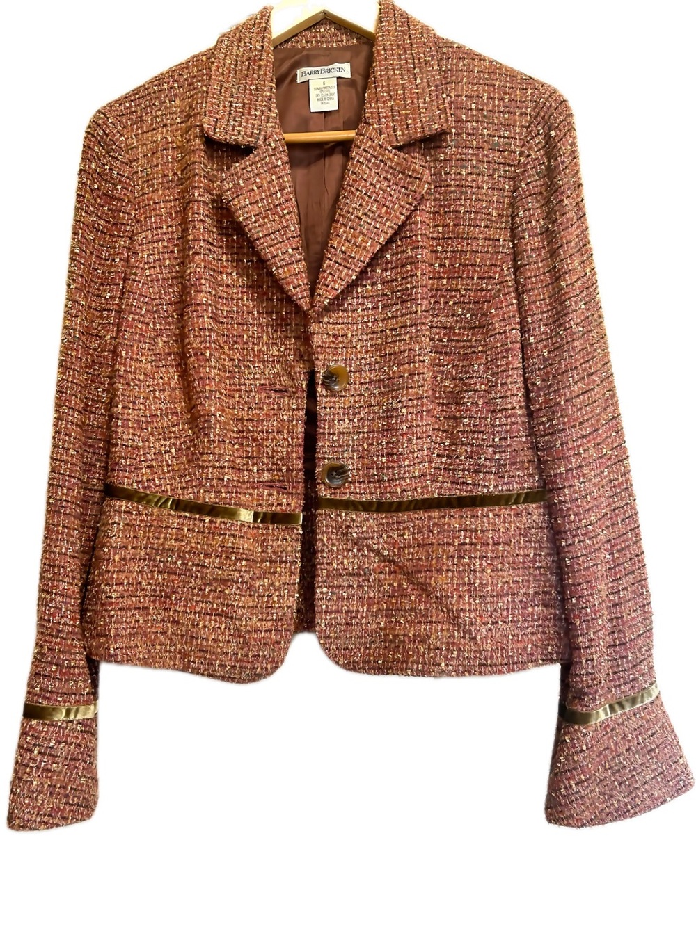 Vintage Barry Bricken Metallic Tweed Velvet Trim Tailored Blazer 6